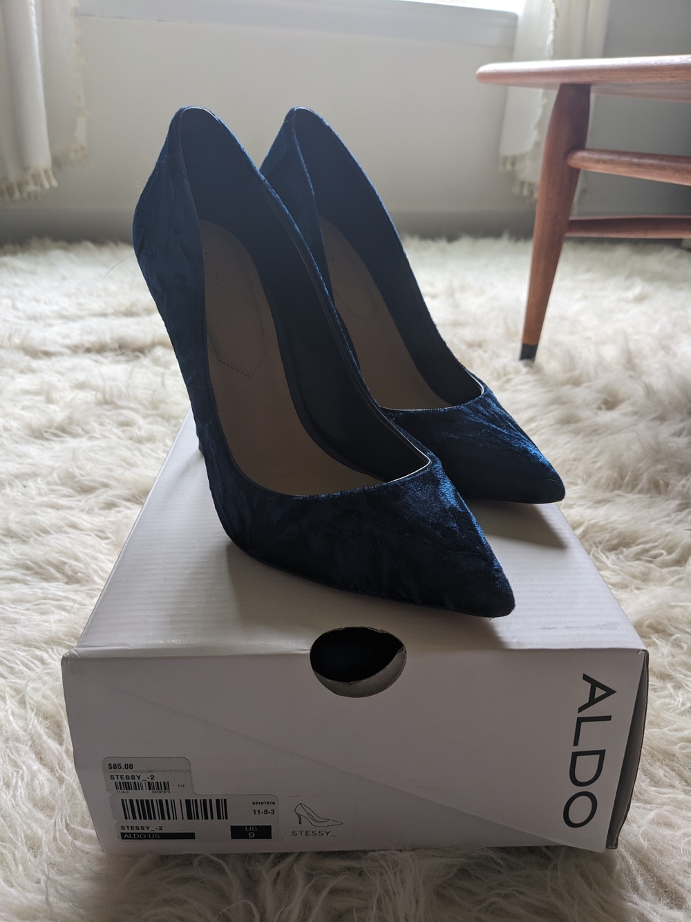 ALDO Navy Velvet Pointed Toe Pumps